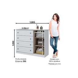 Cômoda Casal Americana 1 Porta 4 Gavetas Cinza - Henn - 3