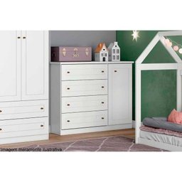 Cômoda Casal Americana 1 Porta 4 Gavetas Cinza - Henn - 4