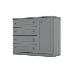 Cômoda Casal Americana 1 Porta 4 Gavetas Cinza - Henn - 1