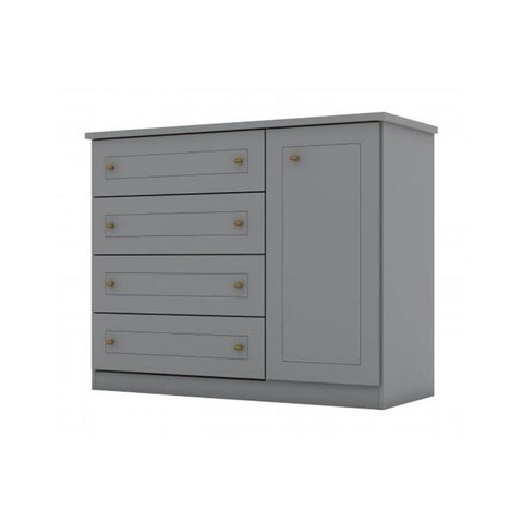 Cômoda Casal Americana 1 Porta 4 Gavetas Cinza - Henn
