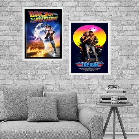 Kit 2 Quadros Cinema Filmes Anos 80 24x18cm:madeira Branca