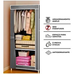 Armário de Tecido Dobrável Cinza Multiuso Portátil Sapateira Compacta Quarto Closet Viagem Tnt - 6
