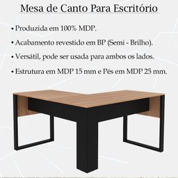 Mesa de Canto para Escritorio Me4181 Amendoa Preto Tecno Mobili - 3 Mesa de Canto para Escritorio Me4181 Amendoa Preto Tecno Mobili - 3