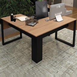 Mesa de Canto para Escritorio Me4181 Amendoa Preto Tecno Mobili - 2 Mesa de Canto para Escritorio Me4181 Amendoa Preto Tecno Mobili - 2