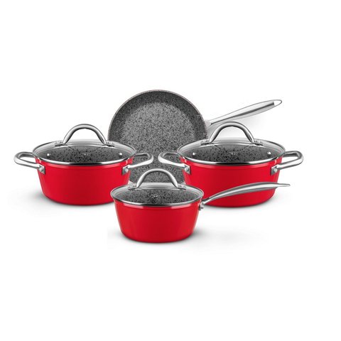 Conjunto de Panelas Revestimento Stoneflon Granito 5mm 4pçs Mta Vermelho