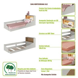 Cama Infantil Montessoriana 214,5cm Cabeceira C/ Nicho e Led Cor:arenas com Mel - 6