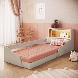 Cama Infantil Montessoriana 214,5cm Cabeceira C/ Nicho e Led Cor:arenas com Mel - 1