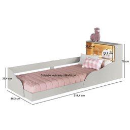 Cama Infantil Montessoriana 214,5cm Cabeceira C/ Nicho e Led Cor:arenas com Mel - 3