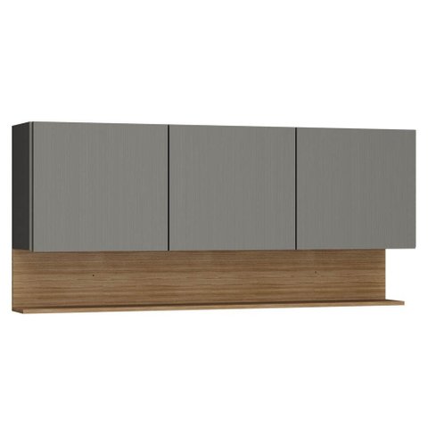 Armário Aéreo 150cm 3 Portas Lina K02 Gris/Freijó - Mpozenato