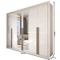 Guarda-roupa Casal Severo 6 Portas 6 Gavetas com Espelho Branco - Panorama Móveis - 5