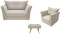 Ver imagem 1 de Kit Namoradeira + 1 Poltrona Decorativa Isis + 1 Puff Retangular Couro Bege Pés Madeira Mz Decor