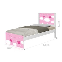 Cama Solteiro com Cabeceira Adesivada Nuvens Menina - 1