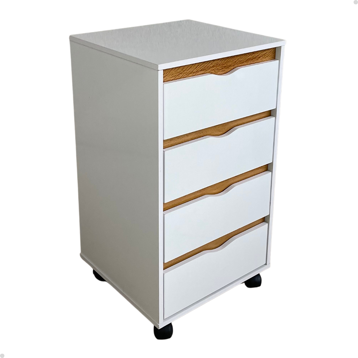 Gaveteiro Organizador com 4 Gavetas para Escritório com Rodinhas Movlar - Mod.0701 Cor Branco