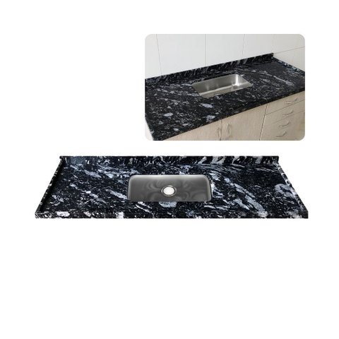 Pia de Cozinha 100cm Granito Preto Indiano Cuba Inox Rasa: Preto Indiano