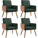 Ver imagem 1 de Kit 04 Poltronas Decorativa Maria W01 Pés Palito Linho Verde Musgo Couríssimo Camel - Lyam Decor