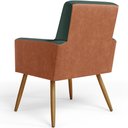 Ver mais imagens de Kit 04 Poltronas Decorativa Maria W01 Pés Palito Linho Verde Musgo Couríssimo Camel - Lyam Decor