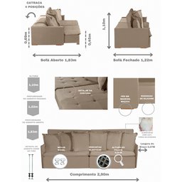 Sofá Modular 6 Lugares Olinda 2.90 MT com Molas Retrátil e Reclinável Linho Corriente Sofatec - 9