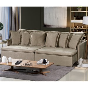 Sofá Modular 6 Lugares Olinda 2.90 MT com Molas Retrátil e Reclinável Linho Corriente Sofatec