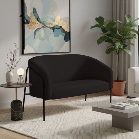 Sofá 2 Lugares Namoradeira Stella Base Industrial Alta Preta Suede Preto D03 - D’Rossi