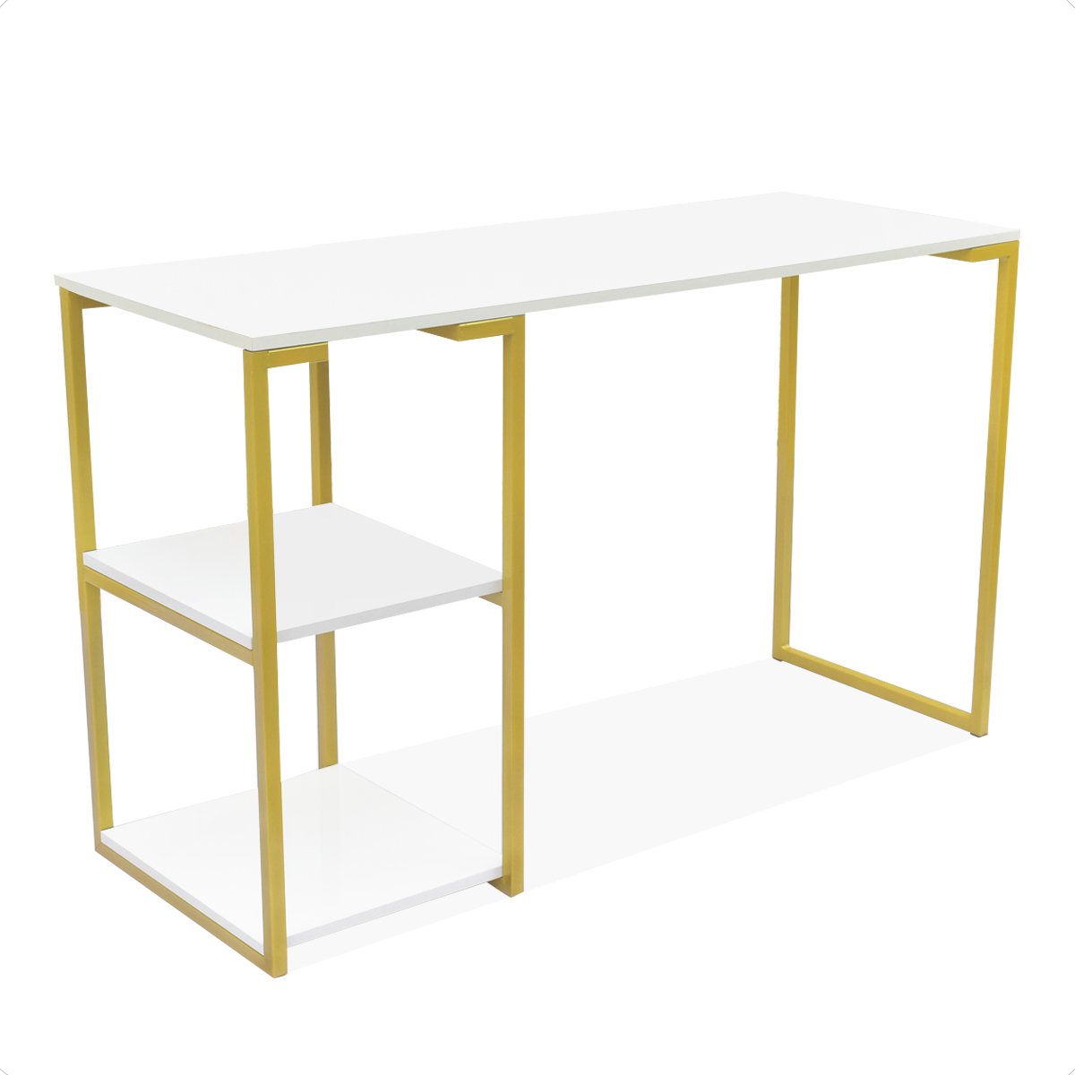 Mesa Estilo Industrial Moderna Nicola 120 Cm Dourado Branco