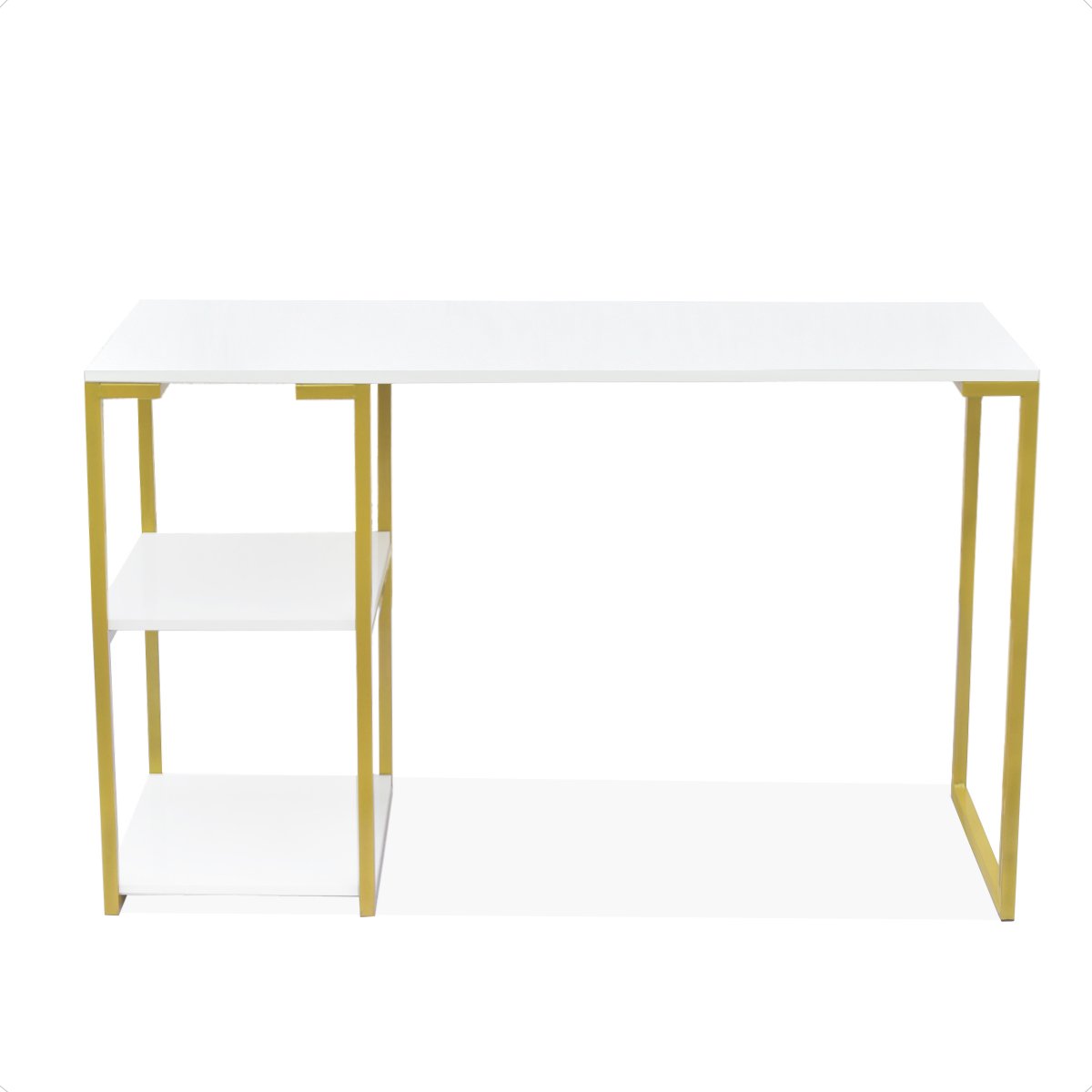 Mesa Estilo Industrial Moderna Nicola 120 Cm Dourado Branco - 2