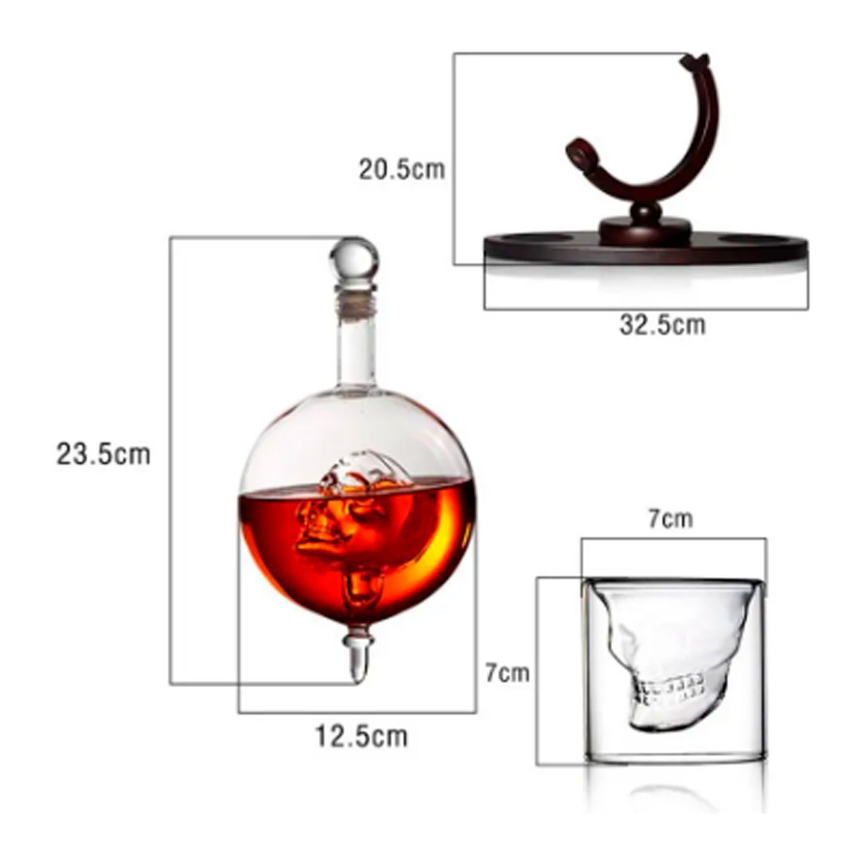 Decanter Whisky Caveira Com Base e Dois Copos Skull - 5