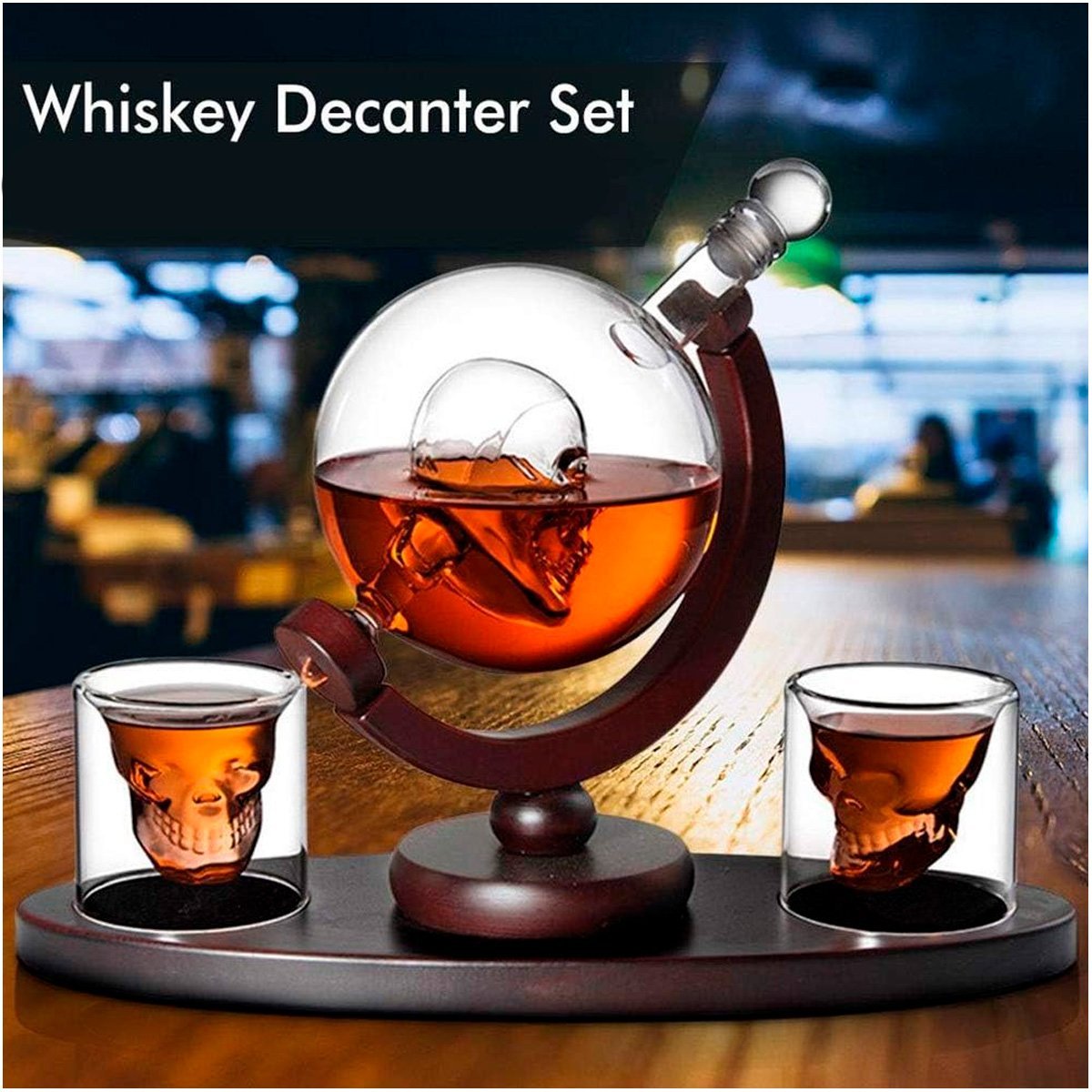 Decanter Whisky Caveira Com Base e Dois Copos Skull - 9