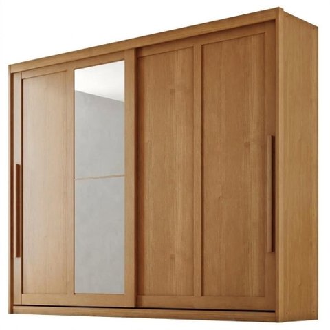 Guarda Roupa Casal 2 Portas de Correr com Espelho MDF Atrane 268 cm Cinamomo Zanz