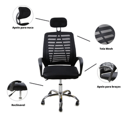 Kit 6 Cadeiras Escritório Diretor Tela Mesh Encosto de Cabeça - 2