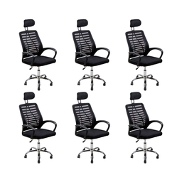 Kit 6 Cadeiras Escritório Diretor Tela Mesh Encosto de Cabeça - 1
