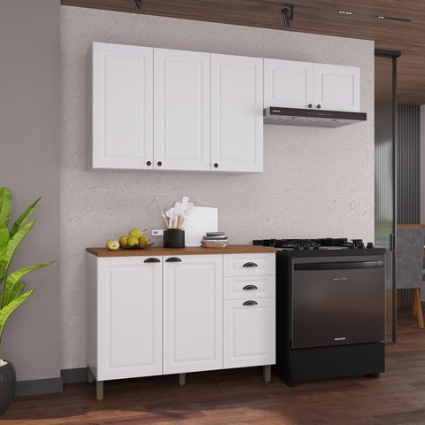 Cozinha Modulada 3 Peças 100% MDF Bari com Tampo Branco