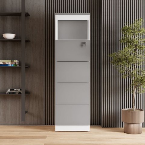 Armário de Escritório 160cm Arquivo 4 Gavetas Puxador Cava Corporate Branco/Cinza Sagrado