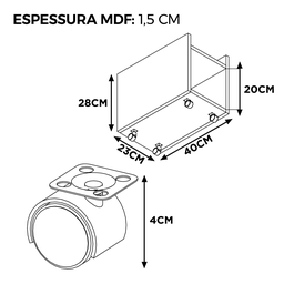Base Móvel para Cpu em Mdf com Rodinhas – Preto - 2