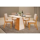 Ver imagem 1 de Conjunto: Mesa Sala Jantar Fler C/ Tampo Madeirado C/ Vidro 90x90cm e 4 Cadeiras Talia Cedro/off