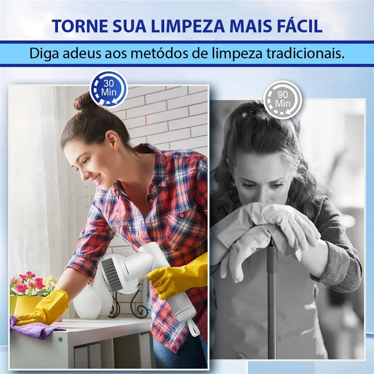 Escova Limpeza Eletrica Giratoria 3 em 1 sem Fio Portatil Faxina Limpa Esfrega Polimento Casa Banhei - 4