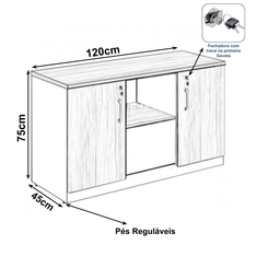 Armário Baixo Credenza – 1,20×0,74X0,45m – WORKSTART – NOGAL SEVILHA/PRETO - 2