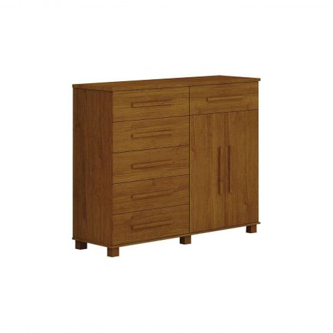 Cômoda São Paulo 6 Gavetas MDF com Puxador de Madeira Cinamomo Leifer Móveis