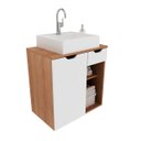 Ver imagem 1 de Gabinete Banheiro Suspenso Com Cuba Inclusa e 2 Nichos 60 cm Cor: Amêndoa com Branco