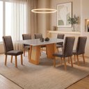 Ver imagem 2 de Mesa de Jantar Carolina 180cm Tampo MDF e Vidro Canto Copo com 6 Cadeiras Lira