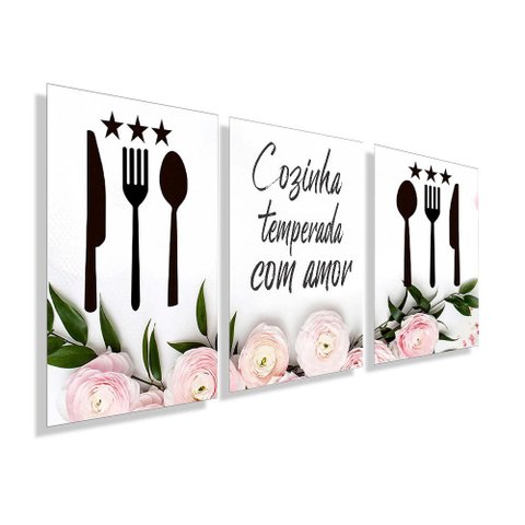 Kit Quadros Decorativos Cozinha Temperada com Amor Kit135