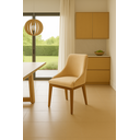 Ver imagem 1 de Kit 6 Cadeiras de Jantar Estofada Elisa Anatômica Veludo Bege Base Madeira Maciça Mel