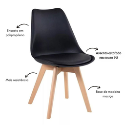 Conjunto Mesa Leda Preta 80cm Sala Cozinha Jantar e 4 Cadeiras Leda Preta Moderno e Compacto - 3