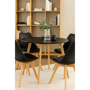 Conjunto Mesa Leda Preta 80cm Sala Cozinha Jantar e 4 Cadeiras Leda Preta Moderno e Compacto