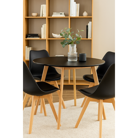 Conjunto Mesa Leda Preta 80cm Sala Cozinha Jantar e 4 Cadeiras Leda Preta Moderno e Compacto