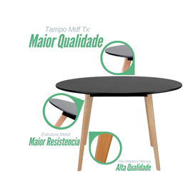 Conjunto Mesa Leda Preta 80cm Sala Cozinha Jantar e 4 Cadeiras Leda Preta Moderno e Compacto - 10