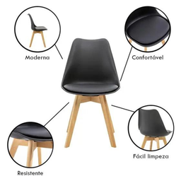 Conjunto Mesa Leda Preta 80cm Sala Cozinha Jantar e 4 Cadeiras Leda Preta Moderno e Compacto - 2