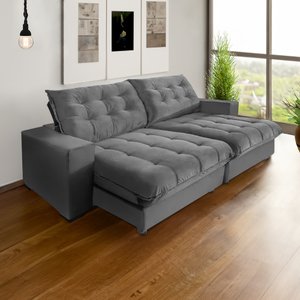 Sofá Califórnia Retrátil e Reclinável 5 Lugares 2,50m com Molas Ensacadas e Pillow Cinza