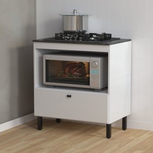 Balcão Cozinha Cooktop 4 Bocas com 1 Porta Basculante e Nicho para Forno ou Forno Micro-ondas