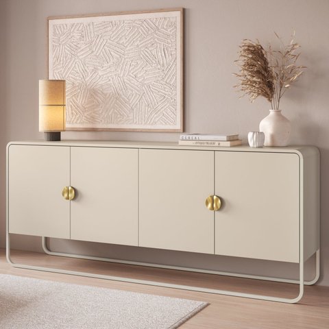 Balcão Buffet 180cm 4 Portas Orgânico Pé Metal Luna Offwhite