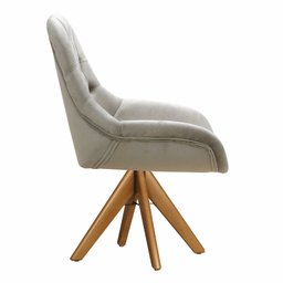 Poltrona Lua Cadeira Pé Giratória de Madeira Decoração Recepção, Escritório- Suede Bege - 3